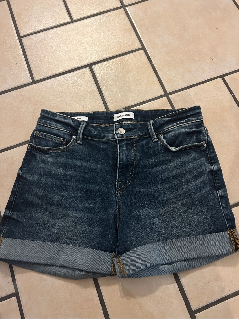 True Religion Dark Wash Cuffed Denim Shorts